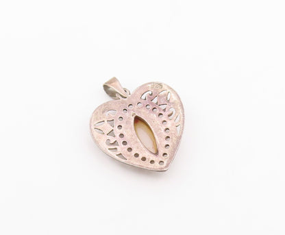 925 Sterling Silver  Vintage Mother Of Pearl Love Heart Pendant  PT17704