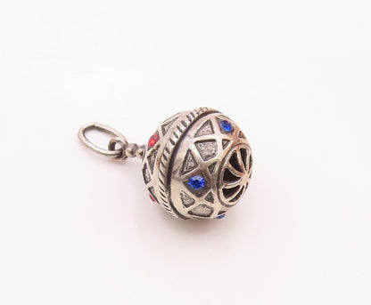 925 Silver  Vintage Triangle Pattern Red & Blue Spinel Sphere Pendant  PT20705