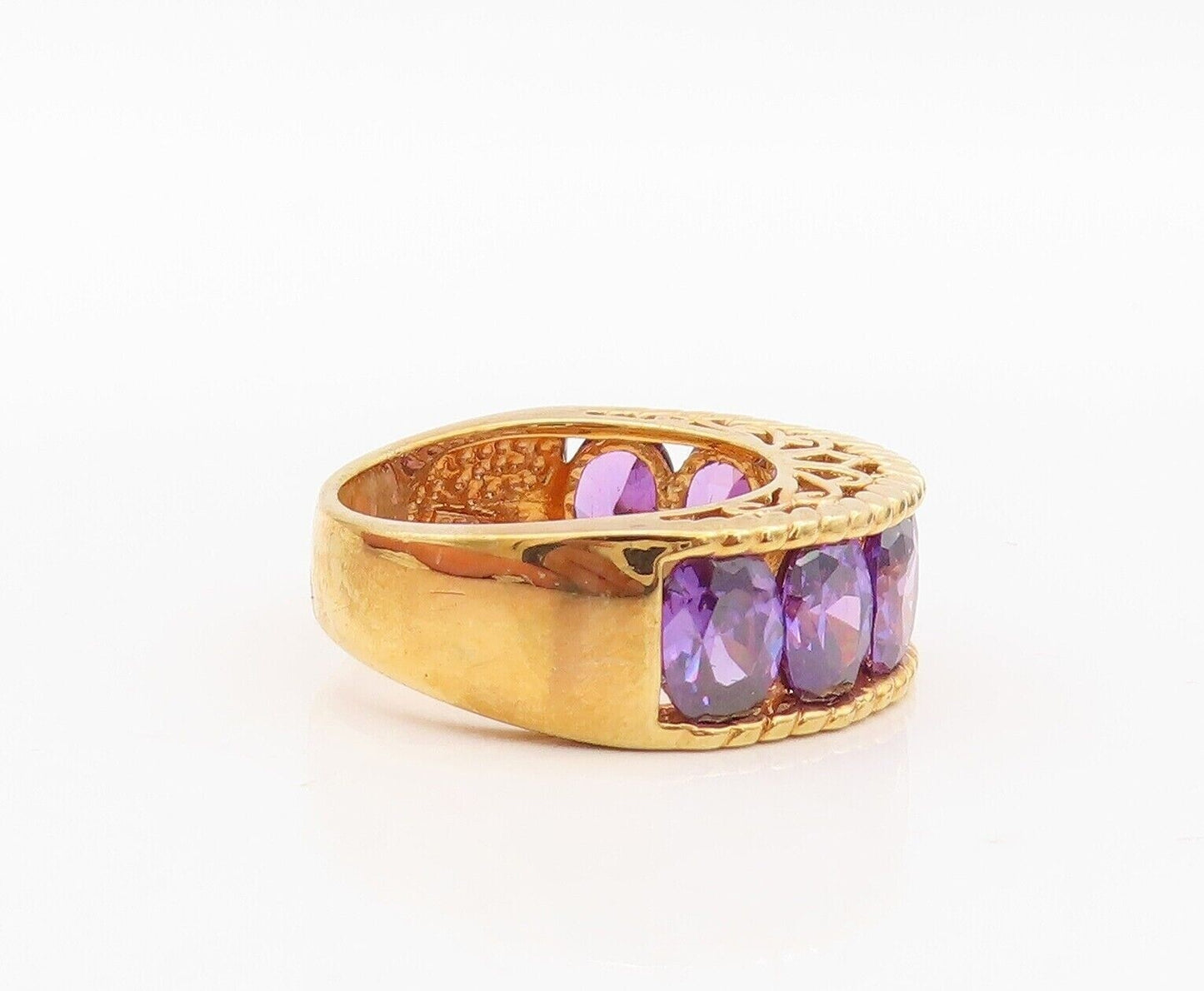 925 Sterling Silver Vintage Ring Gold Plated Carved Amethyst Band  Sz 7  RG30071