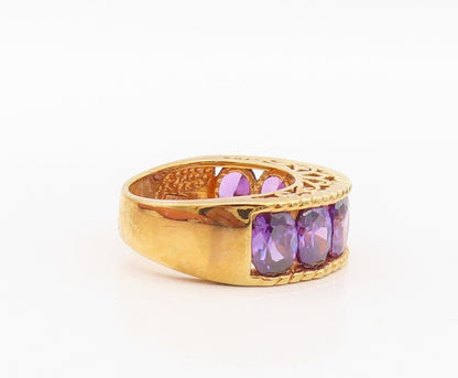 925 Sterling Silver Vintage Ring Gold Plated Carved Amethyst Band  Sz 7  RG30071