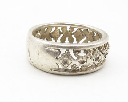 925 Sterling Silver  Vintage Open Design Round Band Ring Sz 7  RG11748