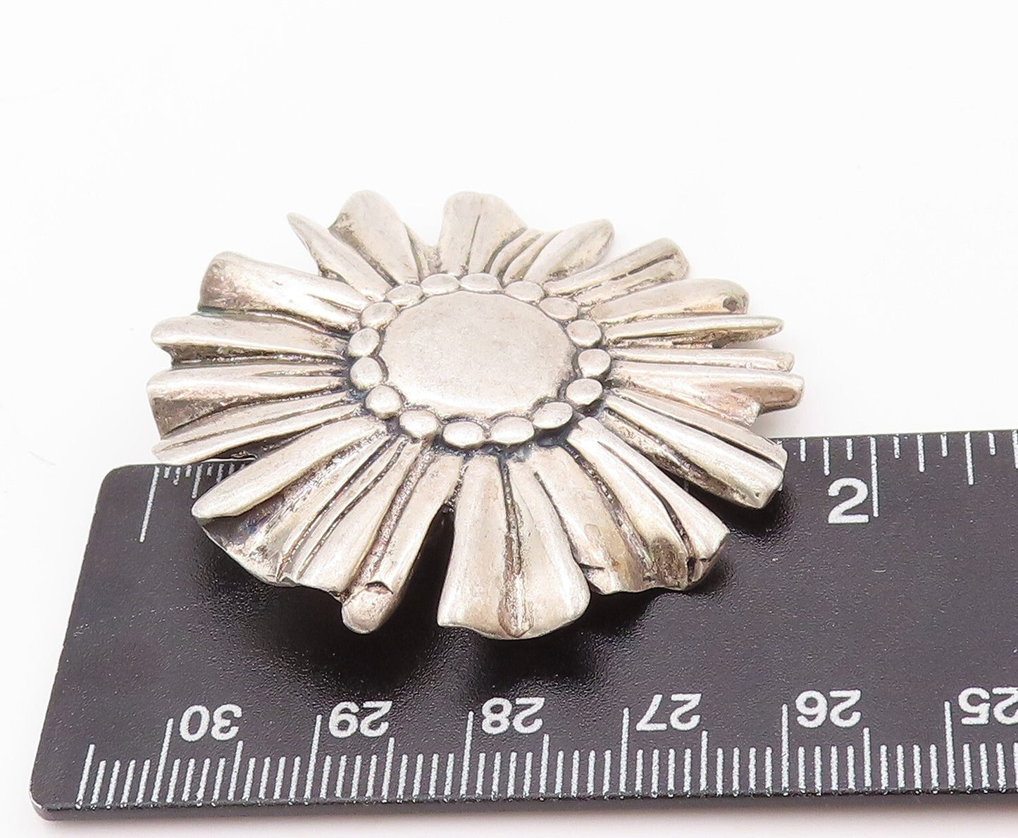 925 Sterling Silver Vintage Brooch Pin MEXICO Brutalist Carved Flower  BP11173