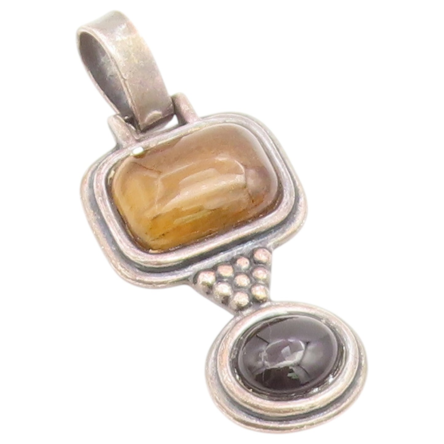 925 Sterling Silver Vintage Pendant Tiger's Eye & Black Onyx Charm  PT26536