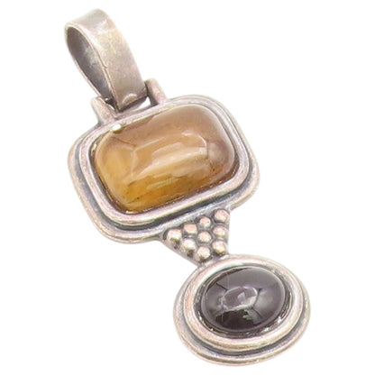 925 Sterling Silver Vintage Pendant Tiger's Eye & Black Onyx Charm  PT26536