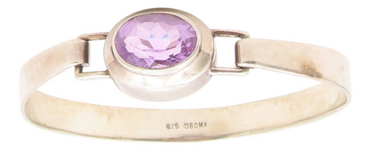 BOMA 925 Sterling Silver Vintage Inlaid Oval Amethyst Bangle Bracelet BT9632