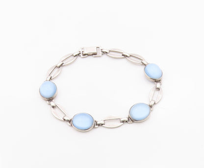 925 Sterling Silver Vintage Bracelet Elegant Cabochon Cat Eye Link  BT12113