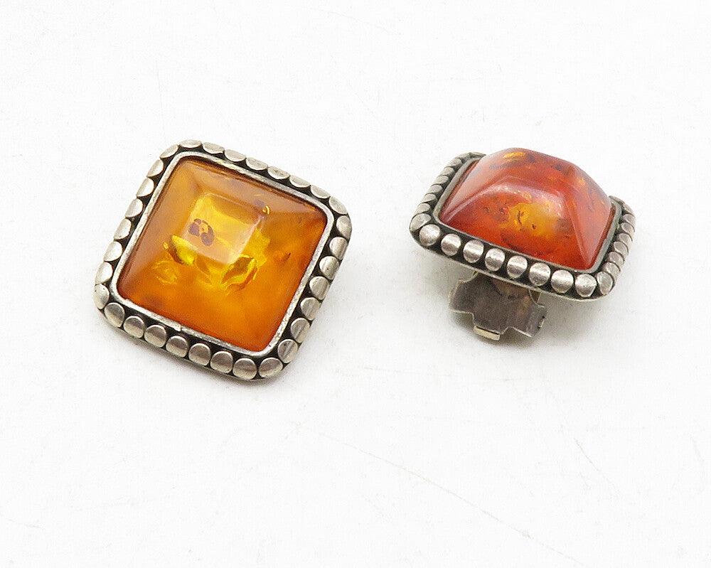 925 Sterling Silver  Vintage Amber Circle Border Non Pierce Earrings  EG6362