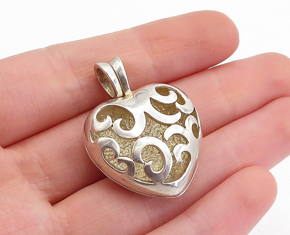 925 Sterling Silver Vintage Shiny Swirl Love Heart Pendant (OPENS) PT3488