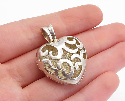 925 Sterling Silver Vintage Shiny Swirl Love Heart Pendant (OPENS) PT3488