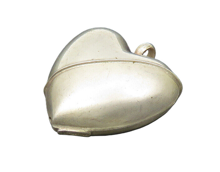 925 Sterling Silver  Vintage Shiny Matte Puffy Love Heart Pendant  PT14406