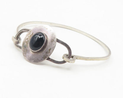 EM NAVAJO 925 Silver  Vintage Cabochon Black Onyx Hook Bangle Bracelet  BT4637