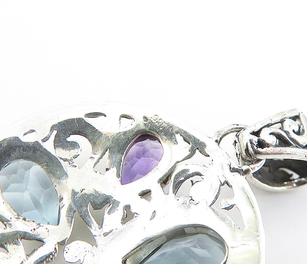 925 Sterling Silver  Sparkling Topaz & Amethyst Swirl Round Pendant  PT5837