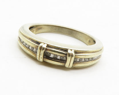 925 Sterling Silver  Vintage Genuine Diamonds Large Band Ring Sz 10.5  RG13825