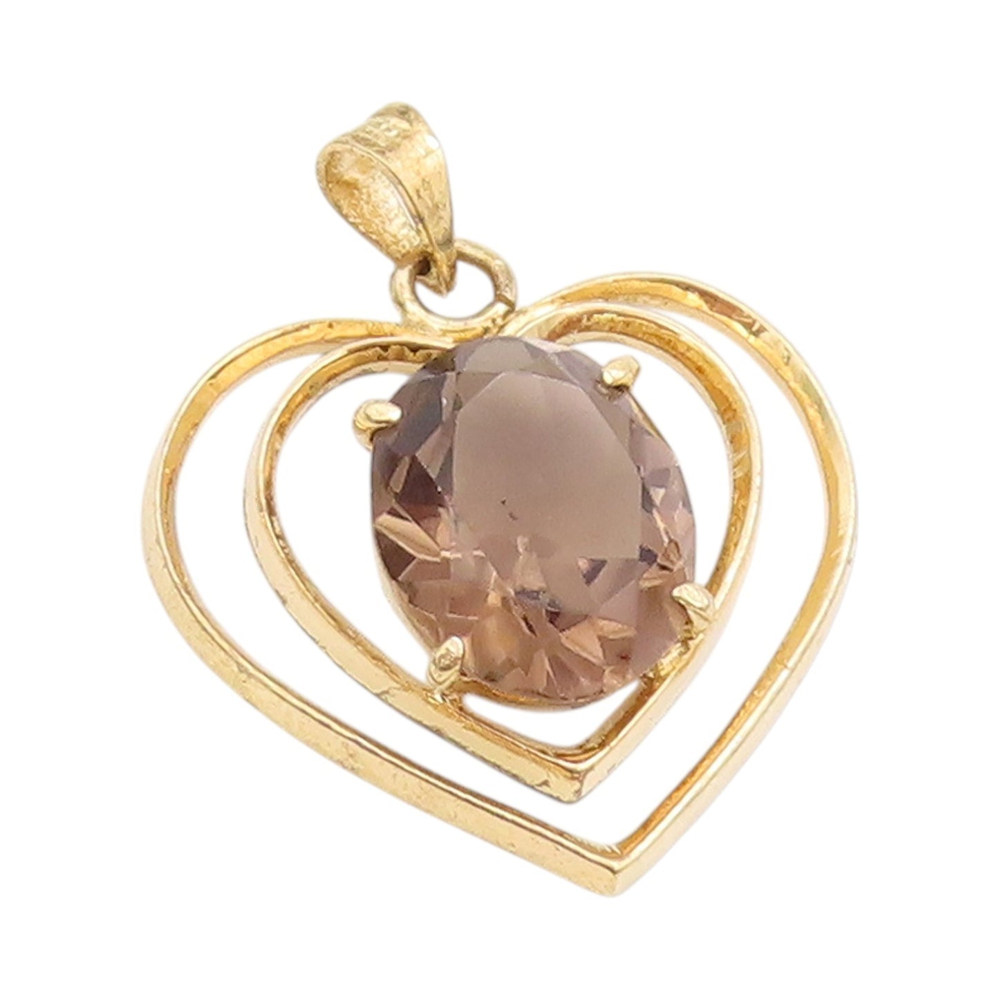 925 Sterling Silver Vintage Pendant Gold Plated Smoky Quartz Love Heart  PT24907