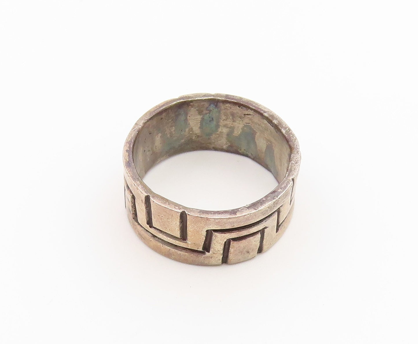 925 Sterling Silver Vintage Ring TAXCO Geometric Maze Pattern Band Sz 7 RG36906