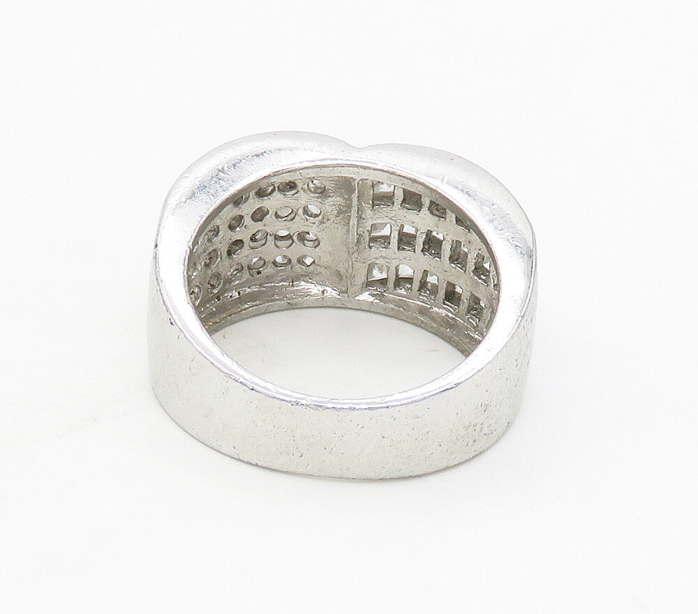 925 Sterling Silver  Shiny White Topaz Heart Shaped Band Ring Sz 7  RG16966