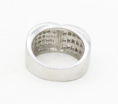 925 Sterling Silver  Shiny White Topaz Heart Shaped Band Ring Sz 7  RG16966