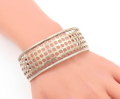 925 Sterling Silver Vintage Bracelet Solid Polka Dots Cutout Cuff  BT10941