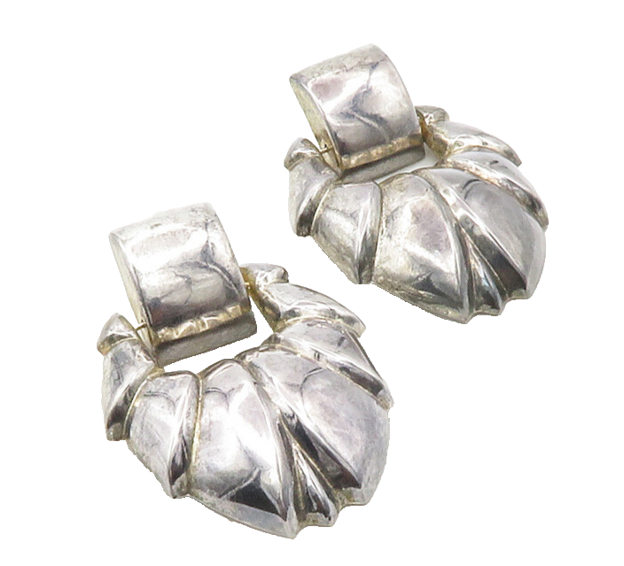 925 Sterling Silver  Vintage Shiny Dark Tone Leaf Hinge Drop Earrings  EG6324
