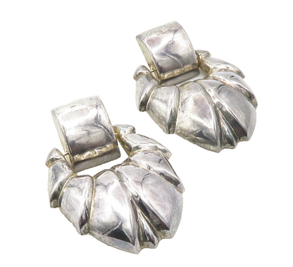 925 Sterling Silver  Vintage Shiny Dark Tone Leaf Hinge Drop Earrings  EG6324
