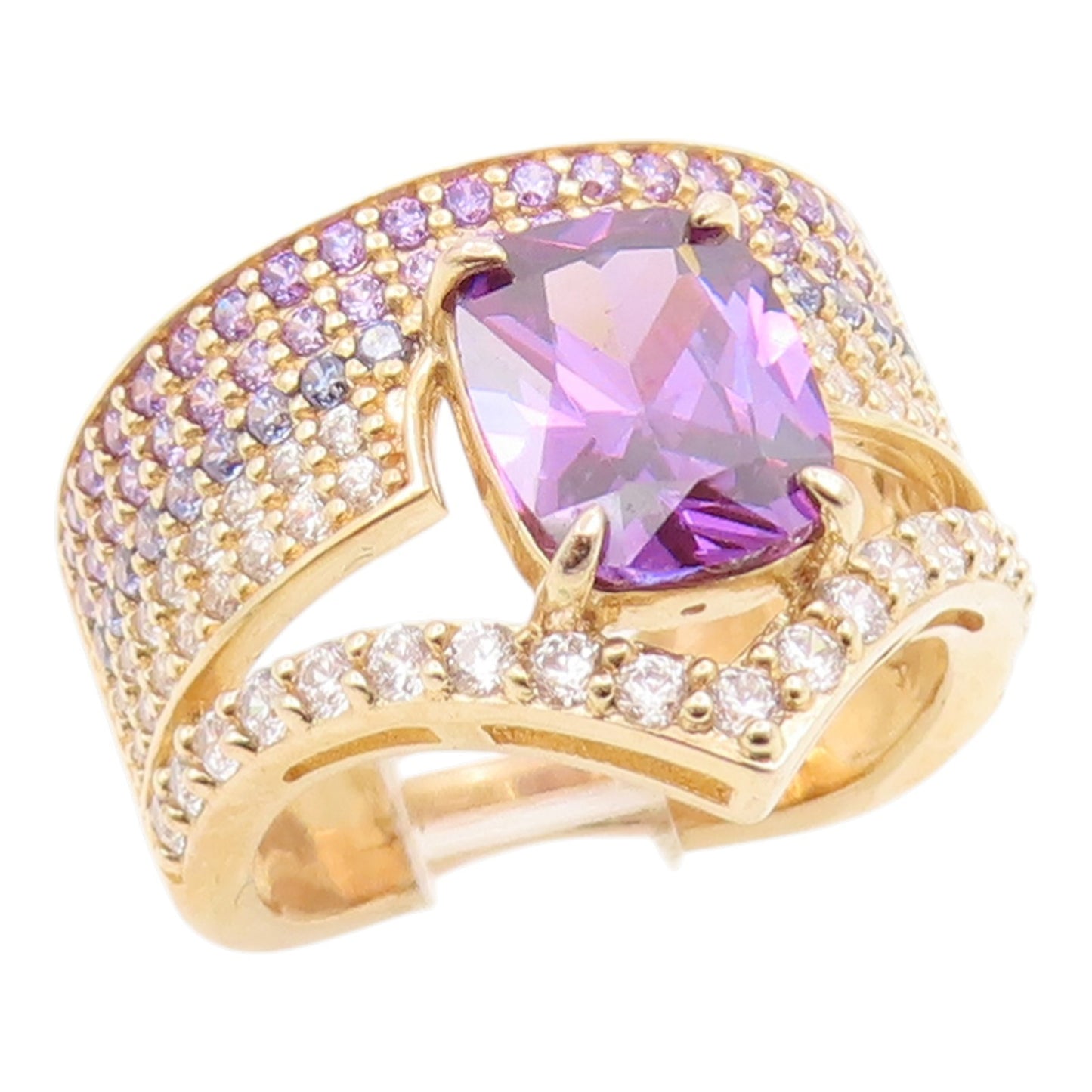925 Sterling Silver Vintage Ring Gold Plated Classic Amethyst Band Sz 5 RG35883