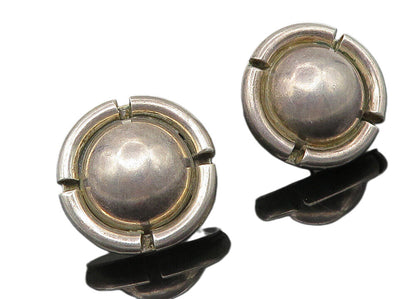 MEXICO 925 Silver   Vintage Dark Tone Smooth Hollow Dome Drop Earrings  EG5754