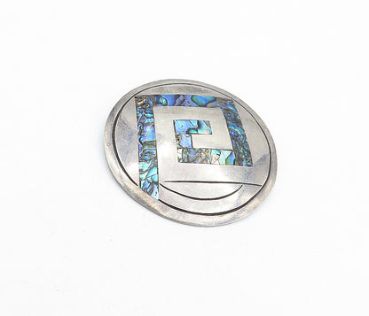 MEXICO 925 Sterling Silver  Vintage Abalone Shell Pattern Brooch Pin  BP1569