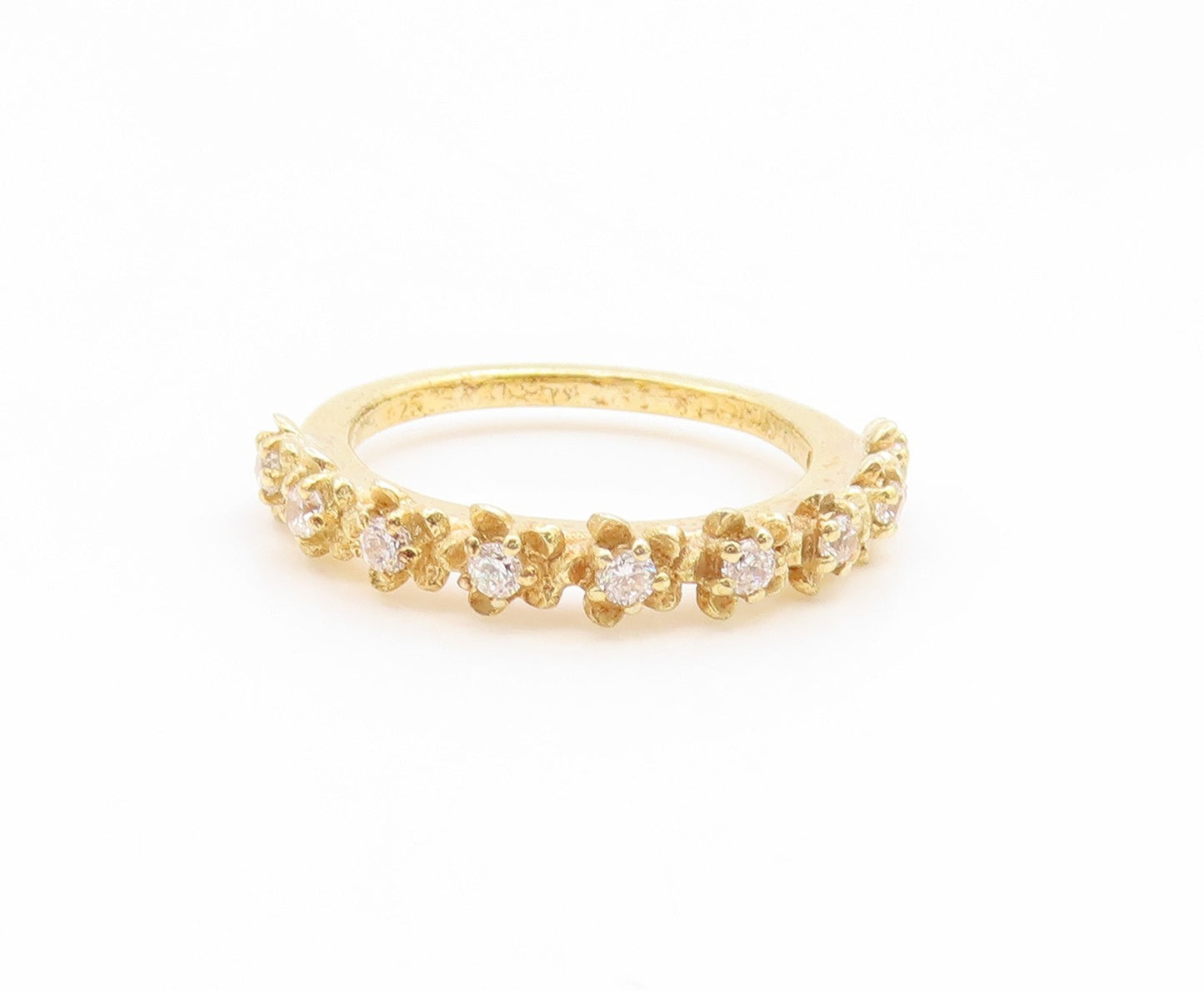 925 Sterling Silver Vintage Ring Gold Plated CZ Floral Link Band  Sz 7  RG35214