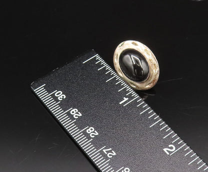 925 Sterling Silver  Vintage Etched Oval Frame Black Onyx Earrings  EG12174