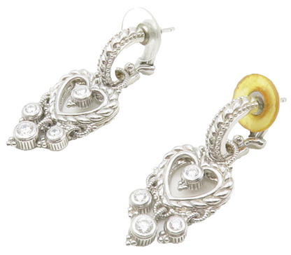 JUDITH RIPKA 925 Silver  Vintage Topaz Love Heart Dangle Earrings  EG6775