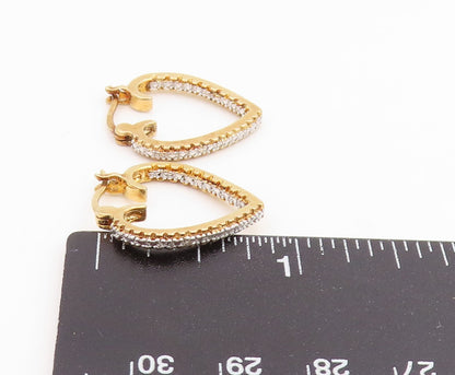 925 Sterling Silver Vintage Earrings Gold Plated CZ Love Heart Hoops  EG14095