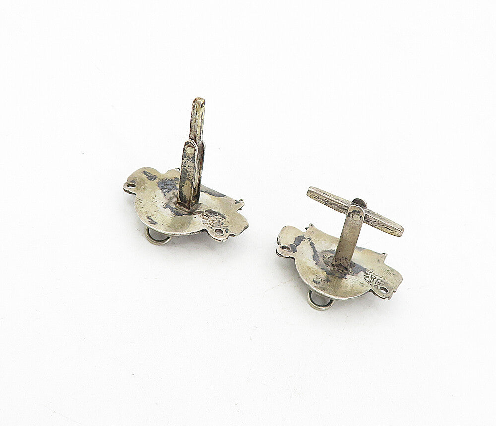 BGM MEXICO 925 Silver  Vintage Face Mask Tie Clip & Cuff Links Set  TR1384