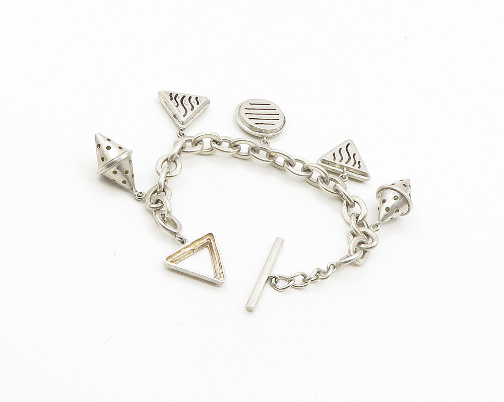 NR 925 Sterling Silver Vintage Shiny Multi Shape Charm Bracelet BT7542