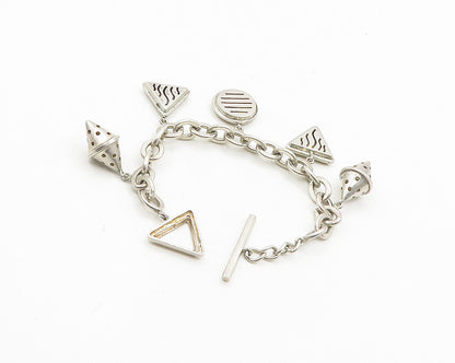 NR 925 Sterling Silver Vintage Shiny Multi Shape Charm Bracelet BT7542