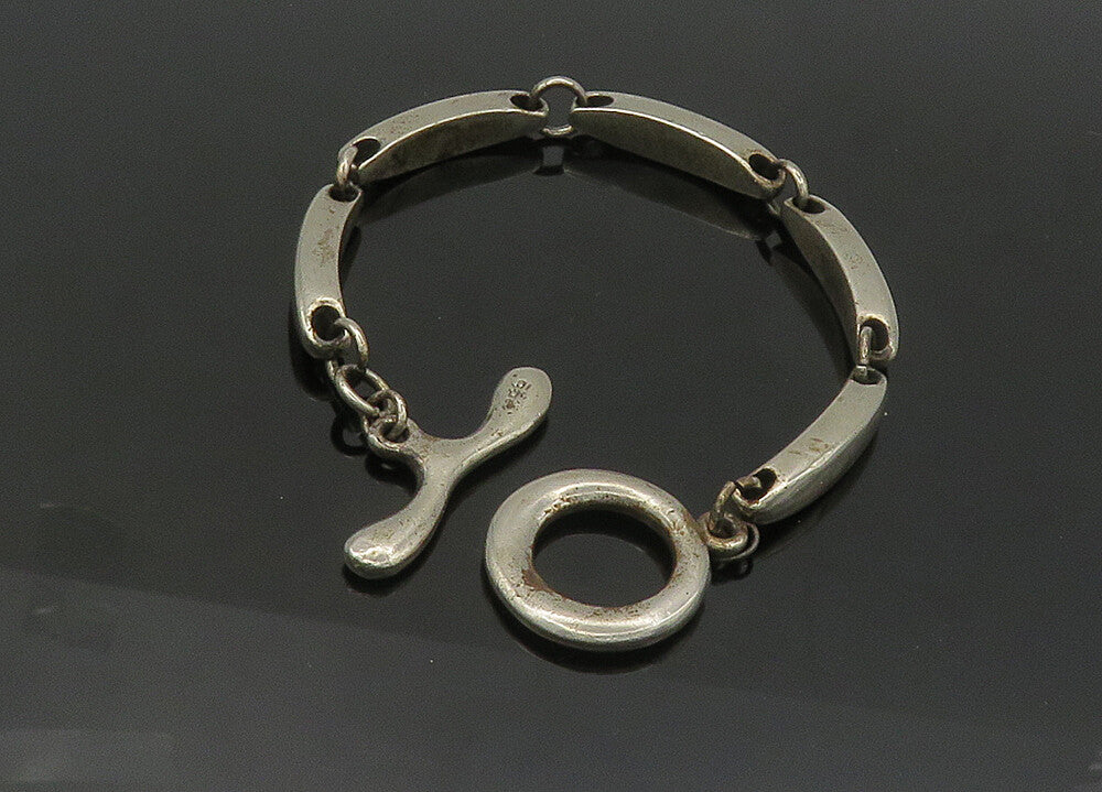 925 Sterling Silver  Vintage Dark Tone Smooth Bar Link Chain Bracelet  BT8469