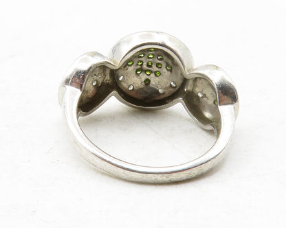 925 Sterling Silver  Genuine Green White Diamonds Band Ring Sz 6  RG12504