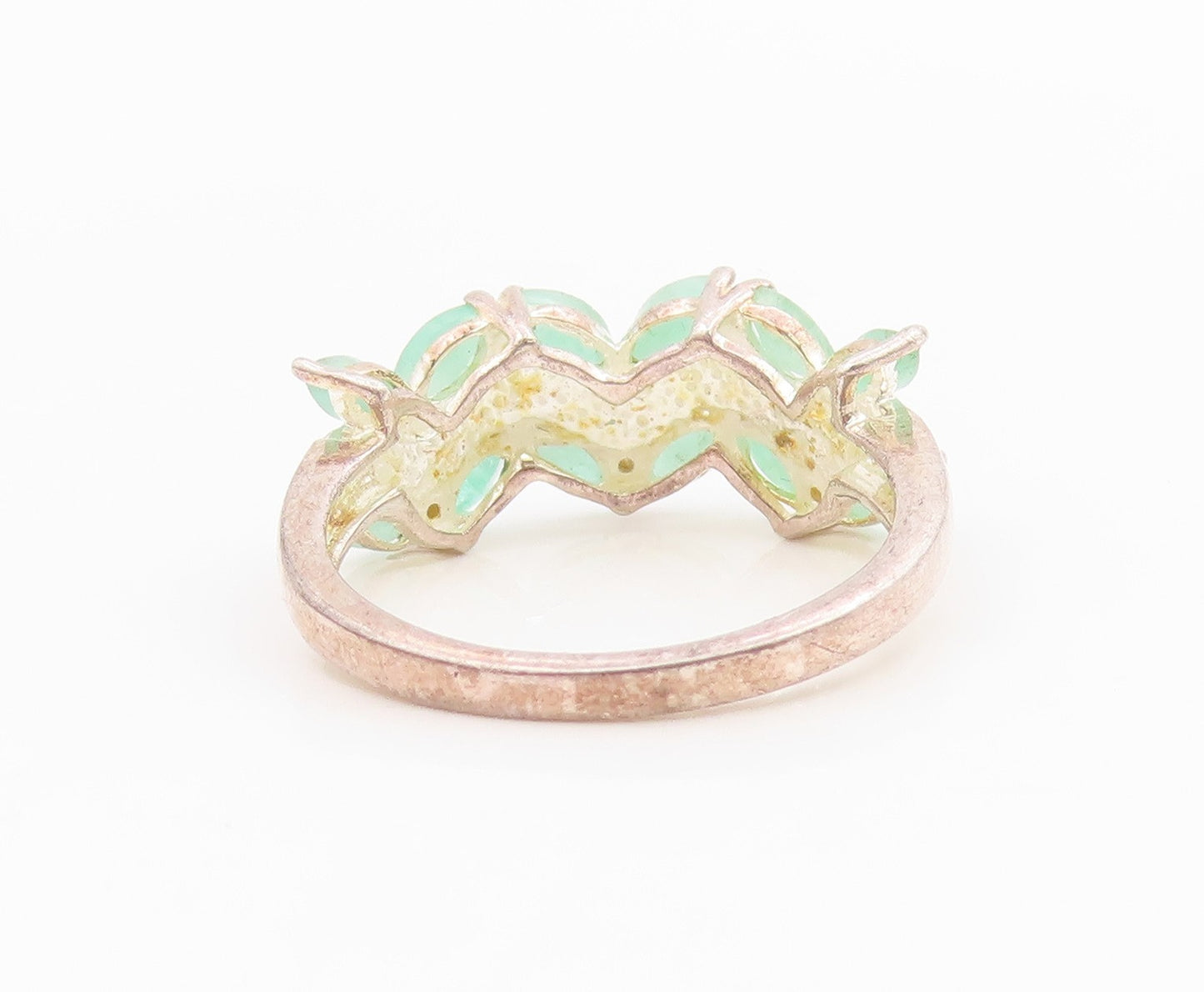 925 Sterling Silver Vintage Ring Marquise Emerald Leafy Band  Sz 6.5  RG35654