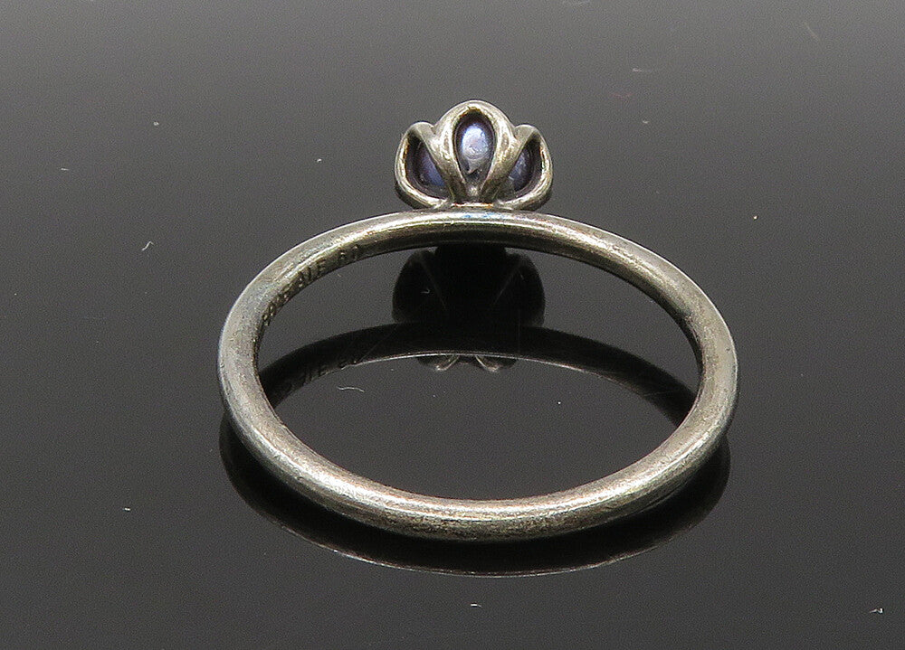PANDORA 925 Silver  Vintage Blue Pearl Dark Tone Band Ring Sz 9  RG20889