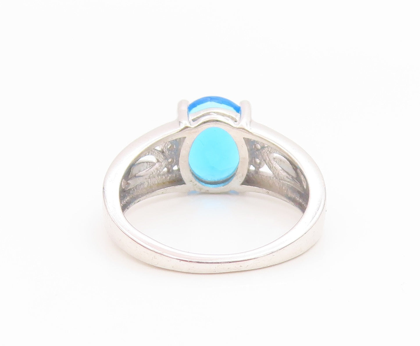 925 Sterling Silver Vintage Ring Real Diamonds & Blue Topaz Band  Sz 7  RG36139