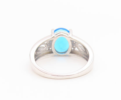 925 Sterling Silver Vintage Ring Real Diamonds & Blue Topaz Band  Sz 7  RG36139