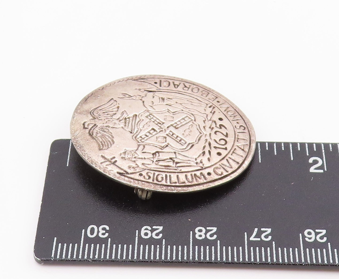 925 Sterling Silver Vintage Brooch Pin 1625 Seal Of New York City   BP12161