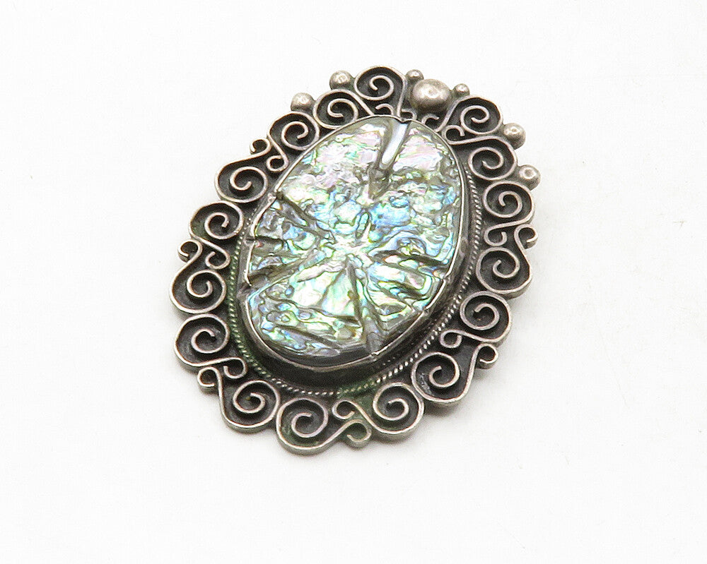 MEXICO 925 Sterling Silver  Vintage Abalone Shell Swirl Brooch Pin  BP4717
