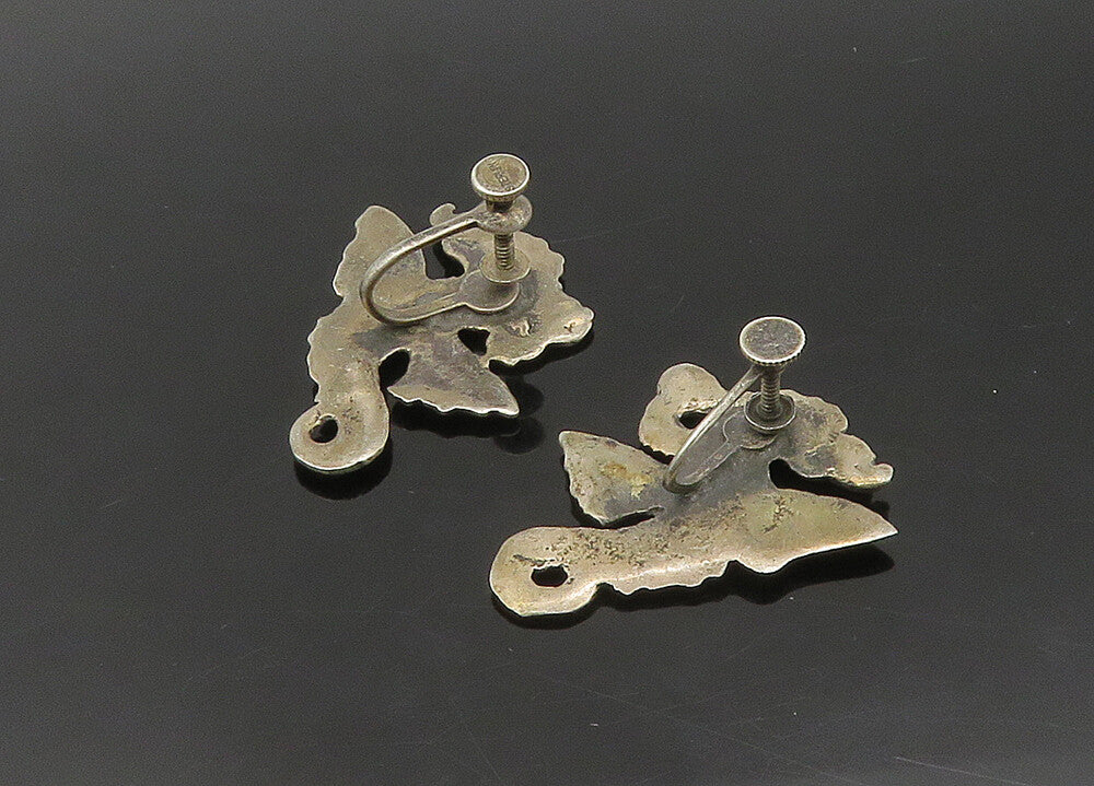 925 Sterling Silver   Vintage Dark Tone Seahorse Non Pierce Earrings  EG11279