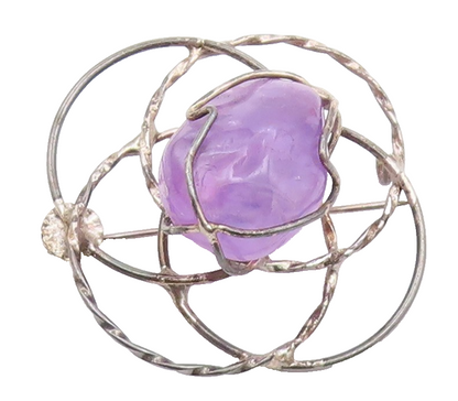 925 Sterling Silver  Vintage Amethyst Open Circles Brooch Pin  BP8465