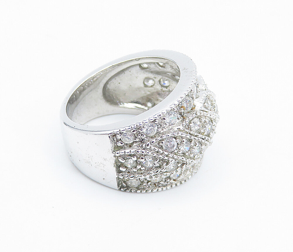 925 Sterling Silver  Sparkling Cubic Zirconia Domed Band Ring Sz 6  RG8533