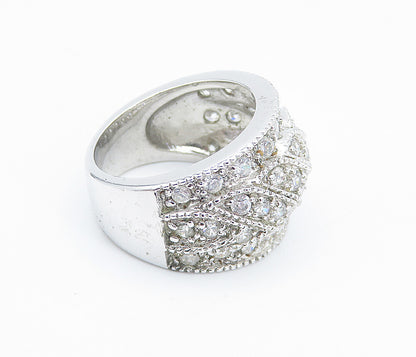 925 Sterling Silver  Sparkling Cubic Zirconia Domed Band Ring Sz 6  RG8533
