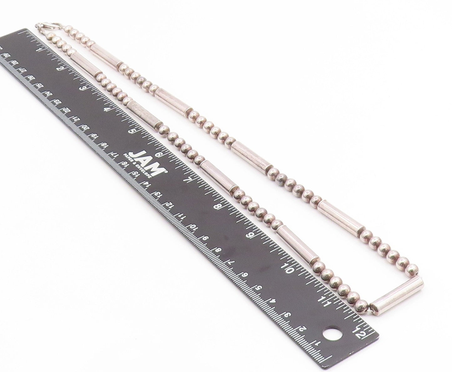 925 Sterling Silver Vintage Necklace Modernist Geometric Bead Bar Chain  NE4829