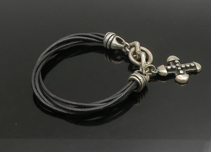 JRI MEXICO 925 Silver   Vintage Religious Cross Leather Rope Bracelet  BT9099