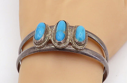 925 Sterling Silver  Vintage Antique Turquoise Split Cuff Bracelet  BT2798