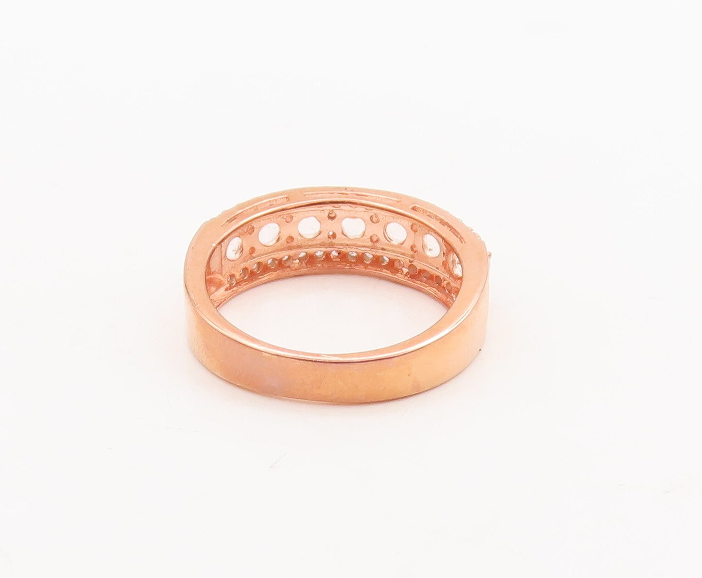 925 Sterling Silver Vintage Ring Rose Gold Plated Morganite & CZ  Sz 7.5 RG29581